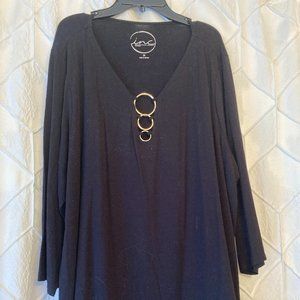 Black top with vee neck and gold ring detailing